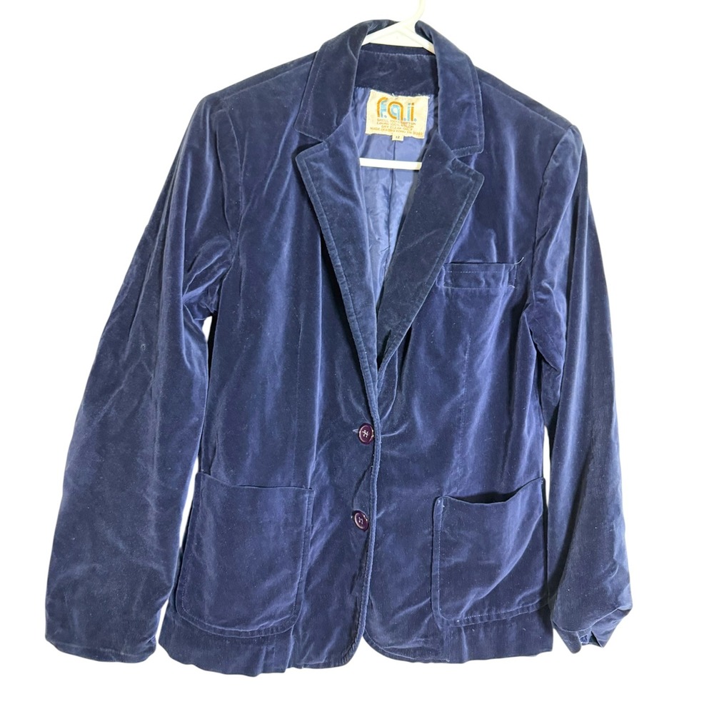 F.A.I. 12 Blue Velvet Blazer Two Button Notched Lapel Vintage Dark Academia